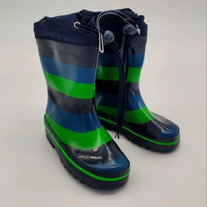 New Impidimpi BABY TODDLER BOYS RUBBER RAIN BOOTS Striped Navy Green SZ 8